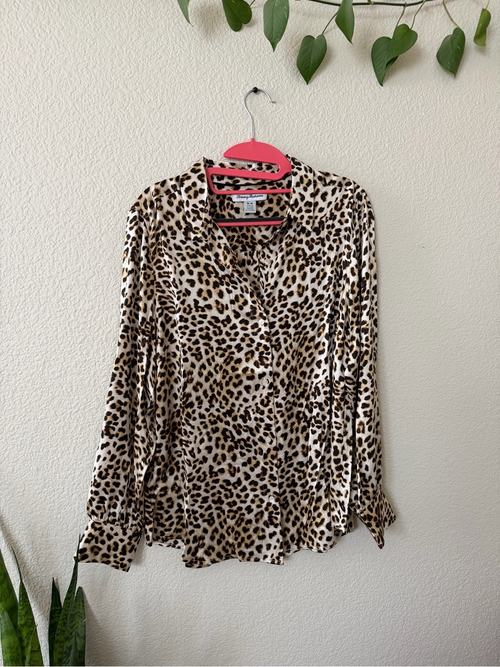 Tommy Bahama Silk Leopard Print Button-Up Blouse in Beige